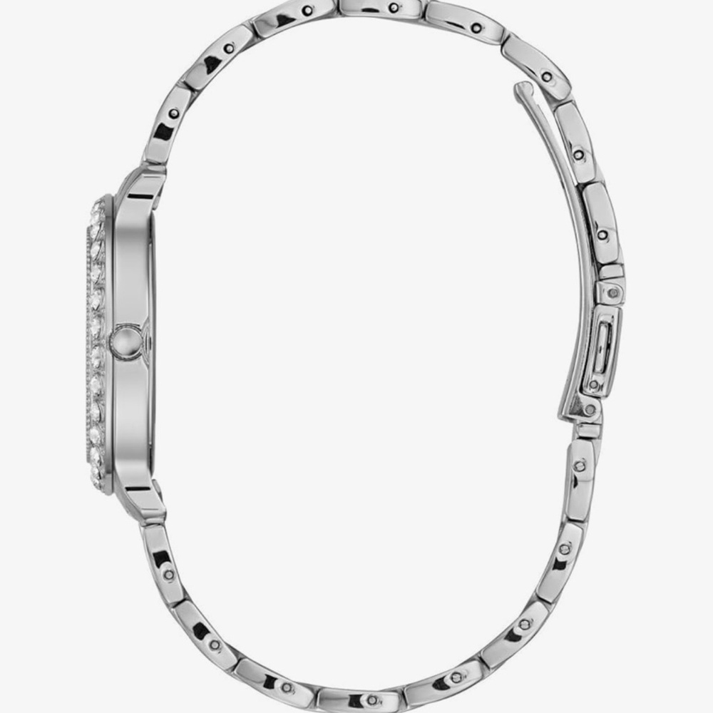 GUESS Silver Tone Bracelet Watch Pink Crystal Bezel Stainless Steel Women’s - Picture 4 of 11